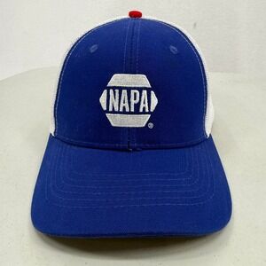 NAPA Trucker Hat Mens OSFA Blue White Embroidered Logo Snapback Mesh Flag Cap